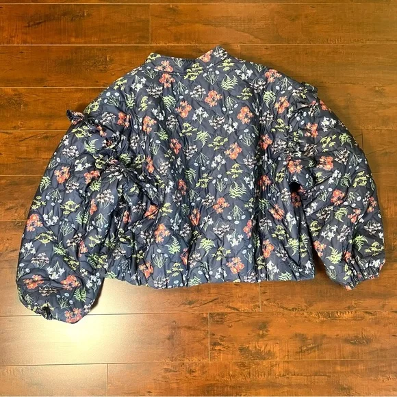ELOQUII Elements Floral Quilted Puffer Bomber Jacket Ruffle Sleeve Size 26 / 28 - Picture 7 of 15